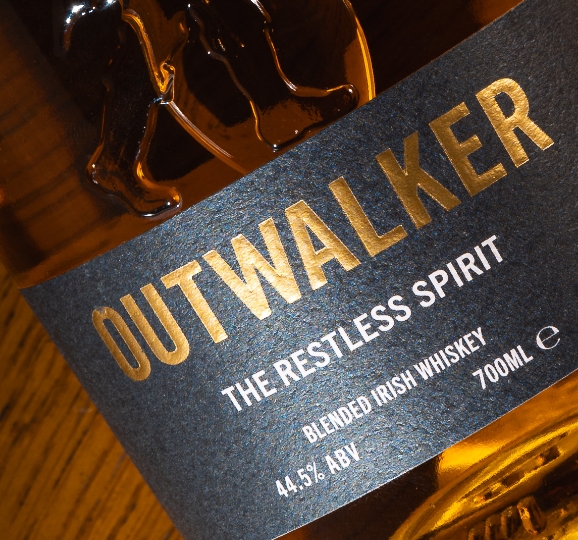 Close up of Outwalker whiskey bottle.